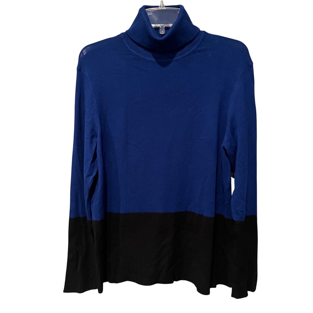 Cleo Royal Blue Black Colorblock Turtleneck Sweater Women's Size L Knit